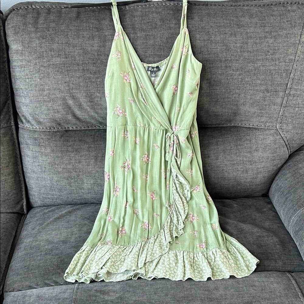 Lily Rose Mint Green Floral Wrap Dress with Pink Blooms